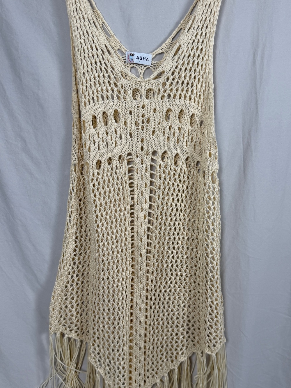 ASHA Cream Crochet Fringe Swim Cover-Up